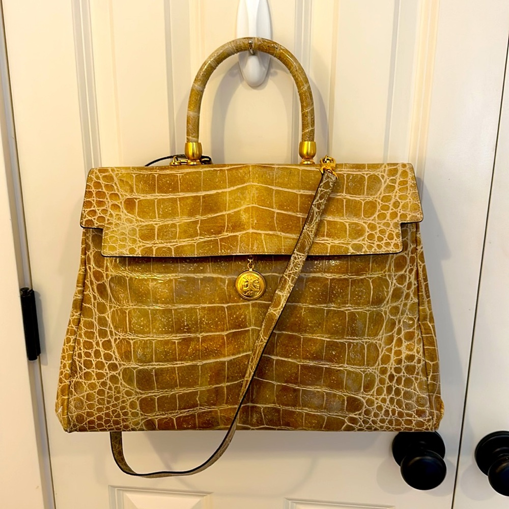 FENDI vintage crossbody bag with alligator leather and gold hardware accents*